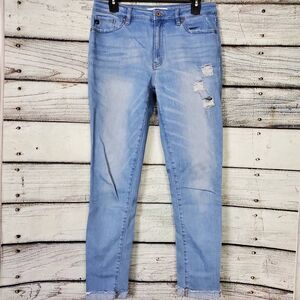 KanCan Women’s Distressed Skinny Jeans Size 9/28 Light Wash Raw Hem
